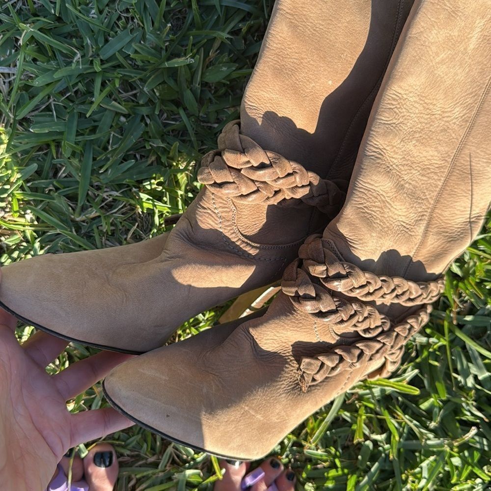 Tan Heeled Boots - Long Boots - Braided - Like New - Manolo Blahnik - Picture 5 of 5